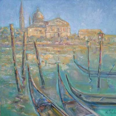 Gondolas of Venice Oil on Canvas 36x36 2008